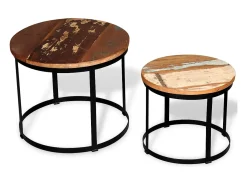 Set de mesa de centro 2 unidades redondo madera reciclada 40 cm/50cm