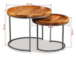 Set de mesas auxiliares 2 uds madera maciza de mango