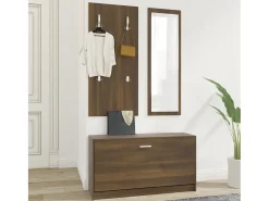Set de mueble zapatero 3 en 1 madera contrachapada marrón roble ES112708