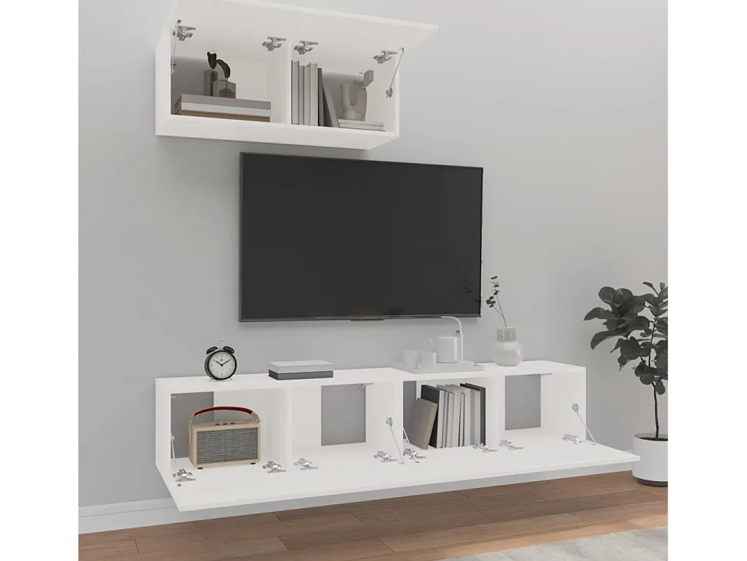 Set de muebles de TV 3 piezas madera contrachapada blanco ES18772
