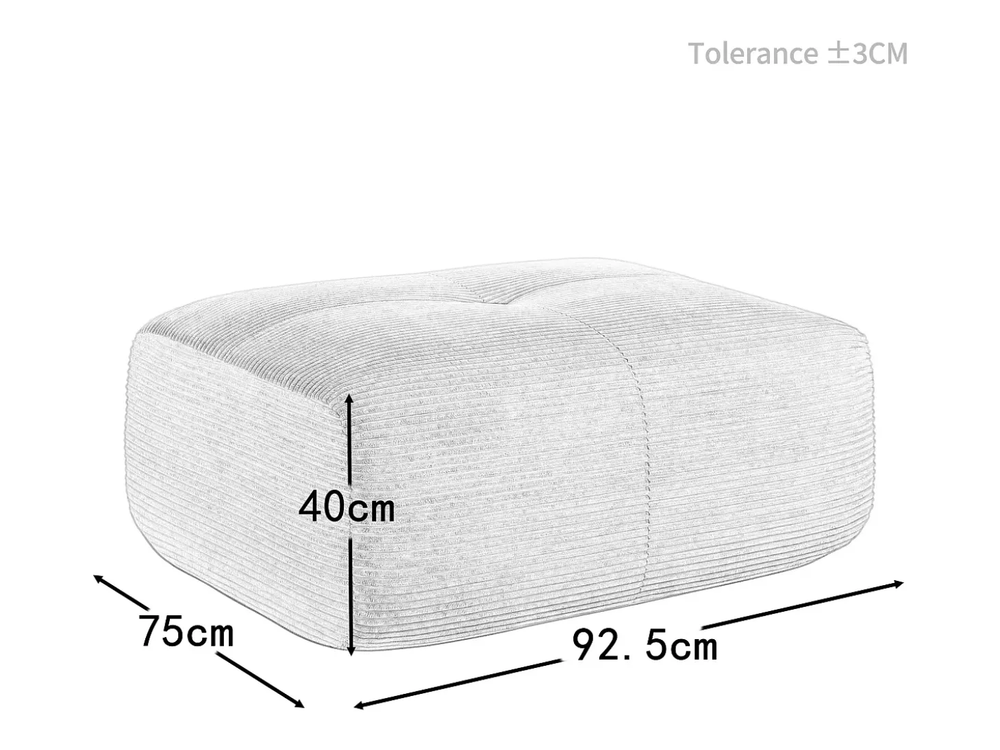 Set de Sofá Modular de Pana Acanalada: Pouf - 92.5x75x44cm - Gris