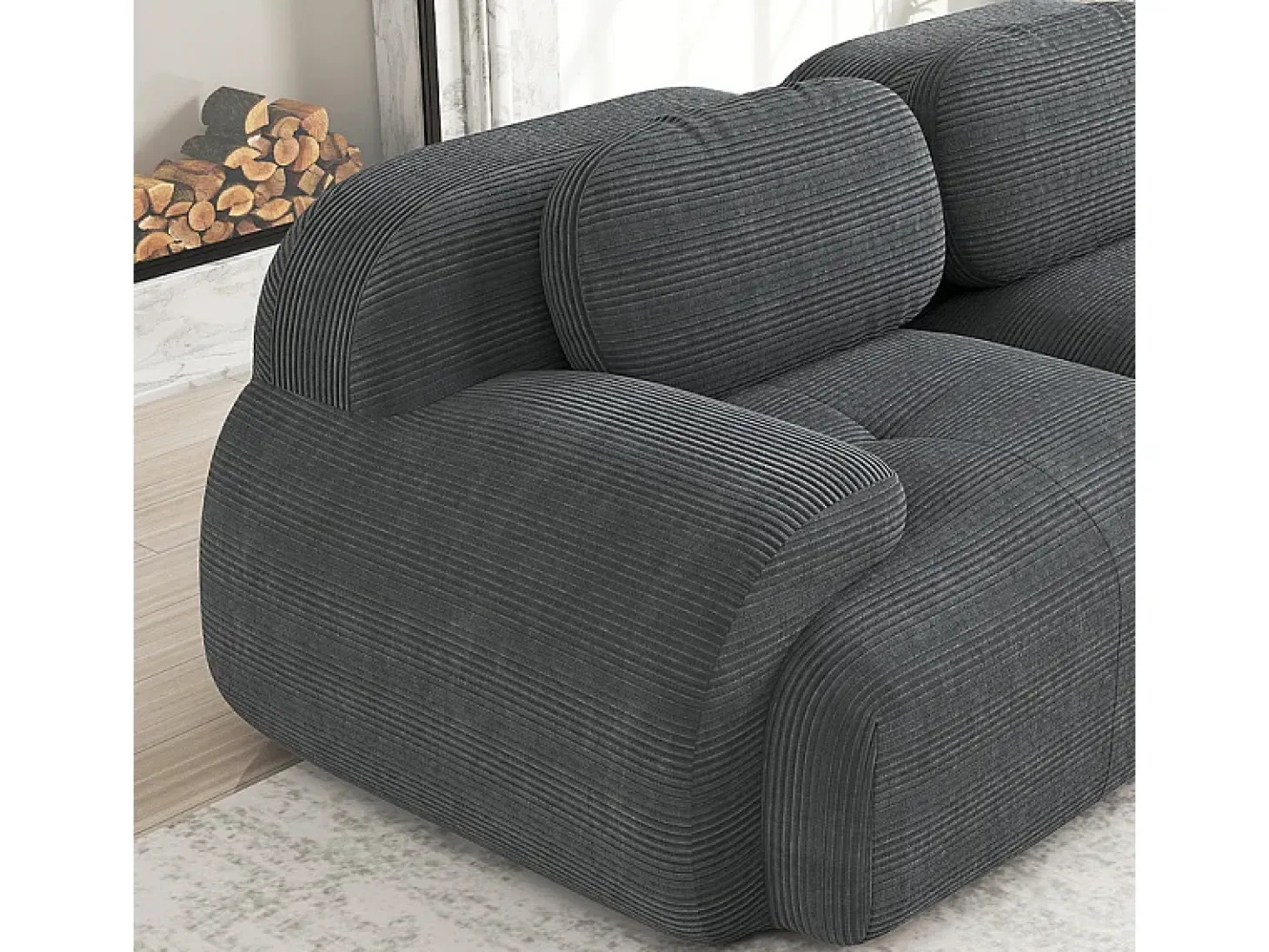Set de Sofá Modular de Pana Acanalada: Pouf - 92.5x75x44cm - Gris