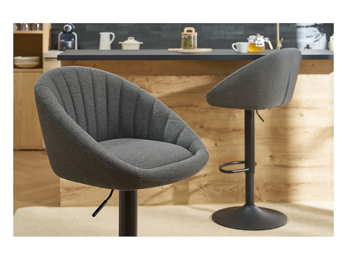 Set de 2 taburetes de cocina ajustables de diseño gris SHERU