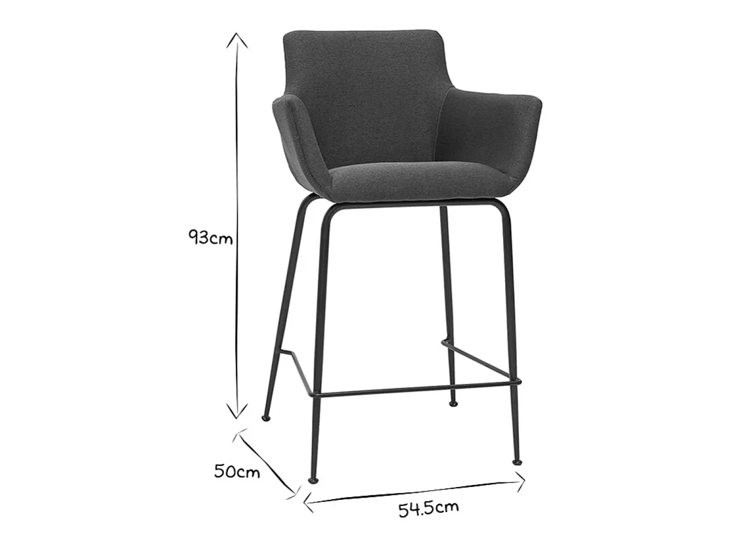 Set de 2 taburetes de cocina de tela gris antracita 65 cm CARLIE