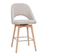 Set de 2 taburetes de cocina nórdicos de tela efecto aterciopelado texturizado beige y madera de caucho maciza 65 cm COSETTE