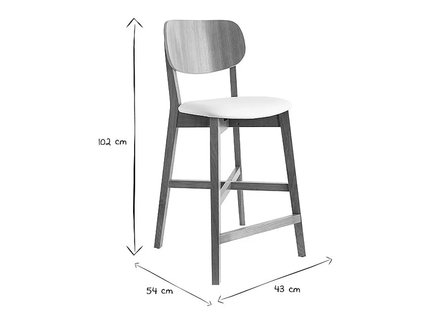 Set de 2 taburetes de cocina de madera de roble y blanco 65 cm LUCIA