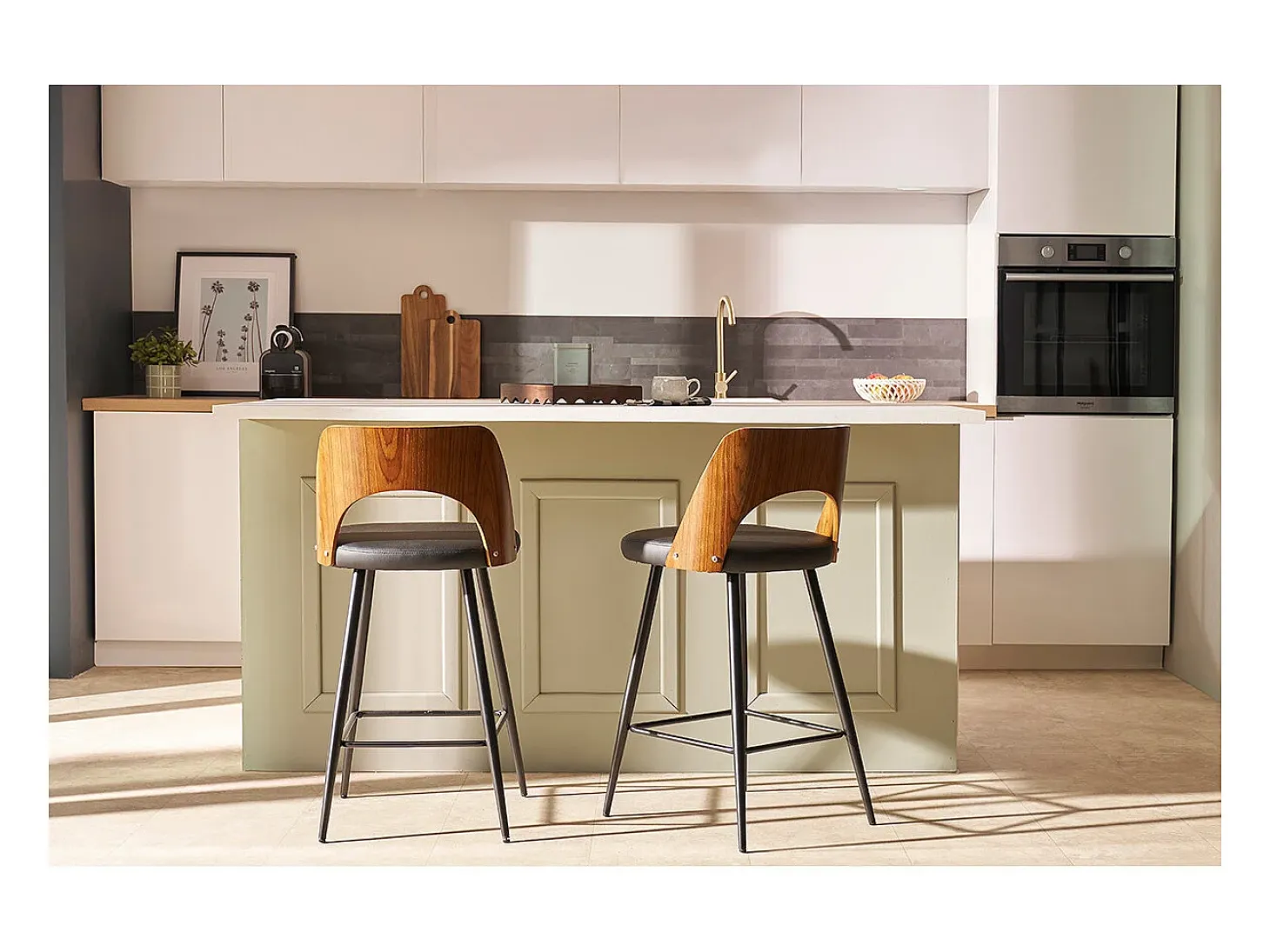 Set de 2 taburetes de cocina de diseño madera y blanco 66,5 cm FALCOM