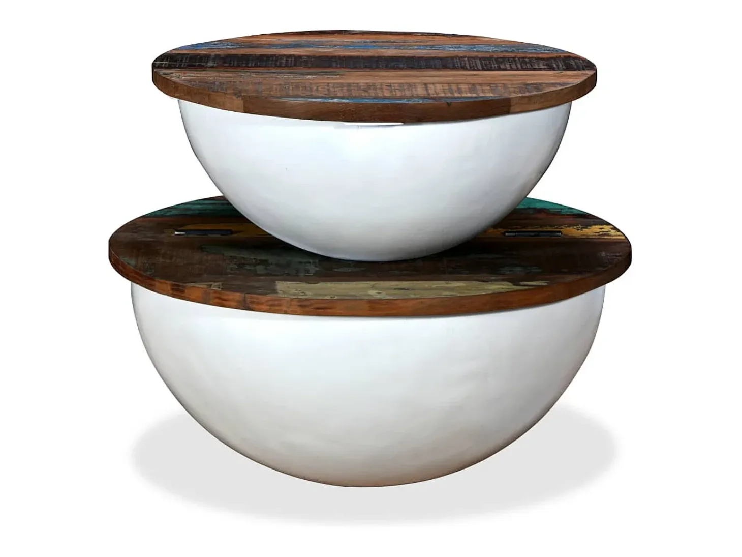 Set mesa de centro forma de bol 2 uds madera reciclada blanco