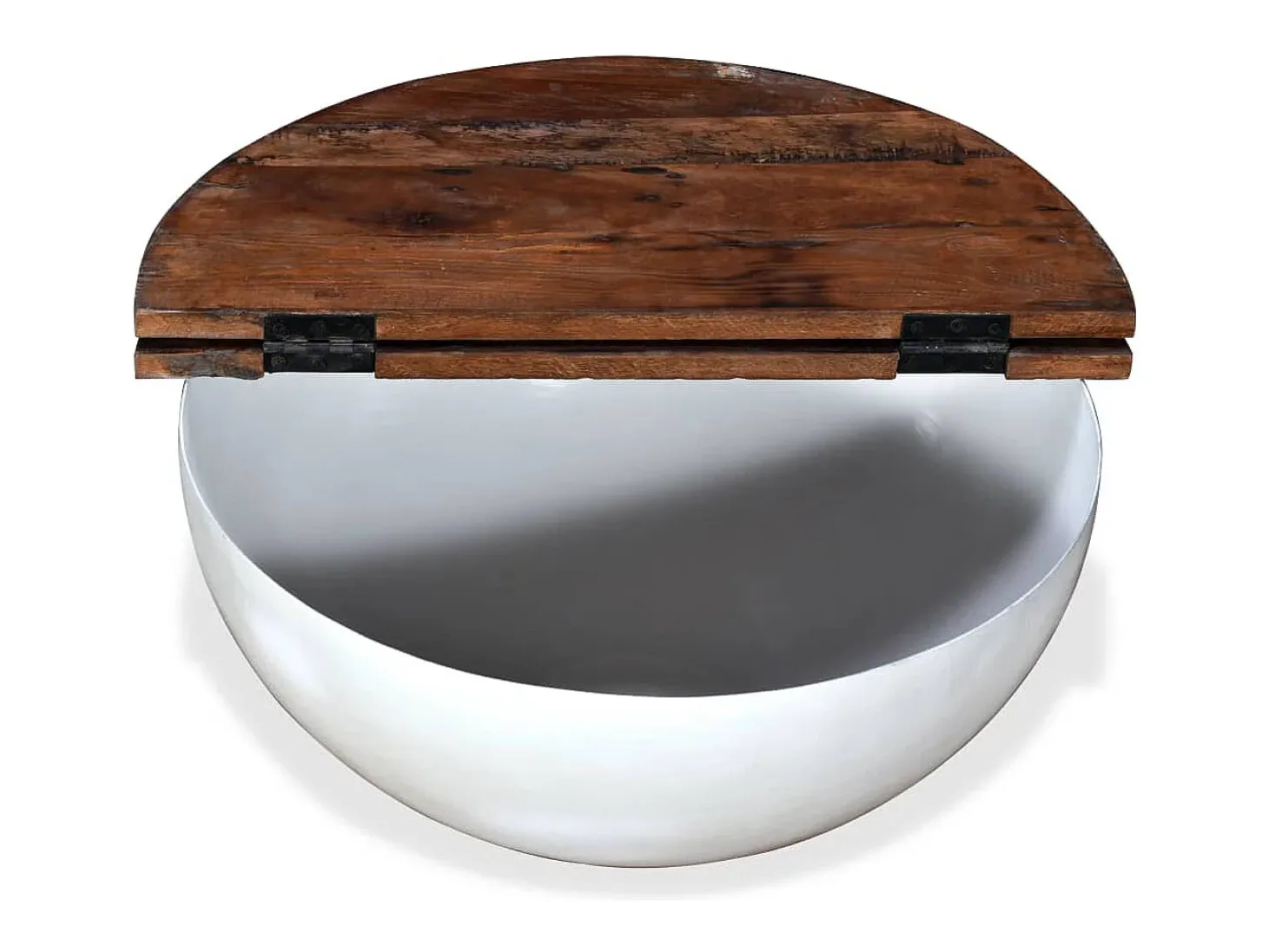 Set mesa de centro forma de bol 2 uds madera reciclada blanco