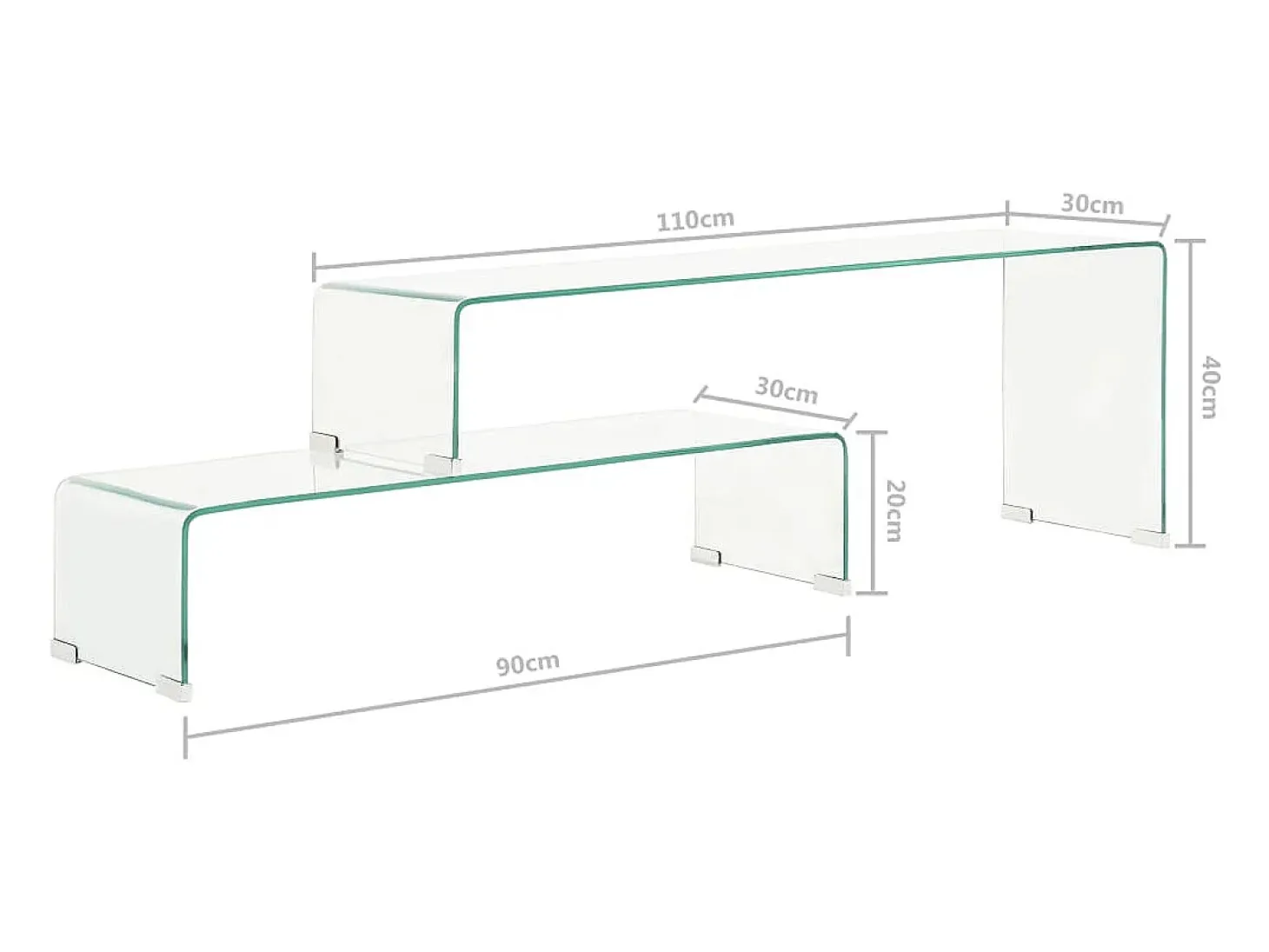 Set mesas de centro 2 pzas vidrio templado 90x30x20/110x30x40cm