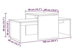 Set mesas de centro madera ingeniería envejecida 100x48x40 cm