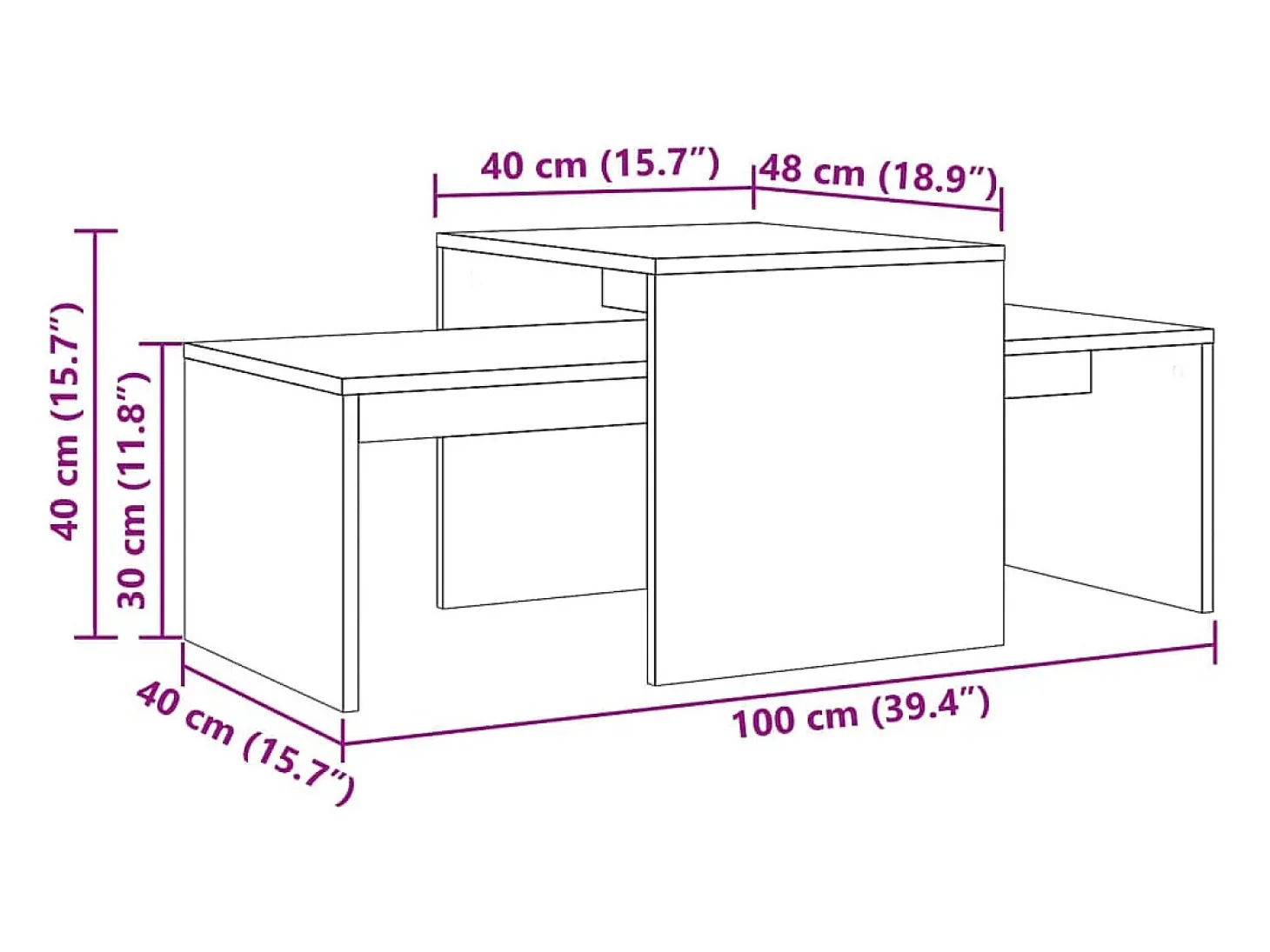 Set mesas de centro madera ingeniería envejecida 100x48x40 cm