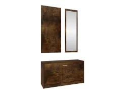 Set mueble zapatero 3 en 1 madera contrachapada roble ahumado ES928081