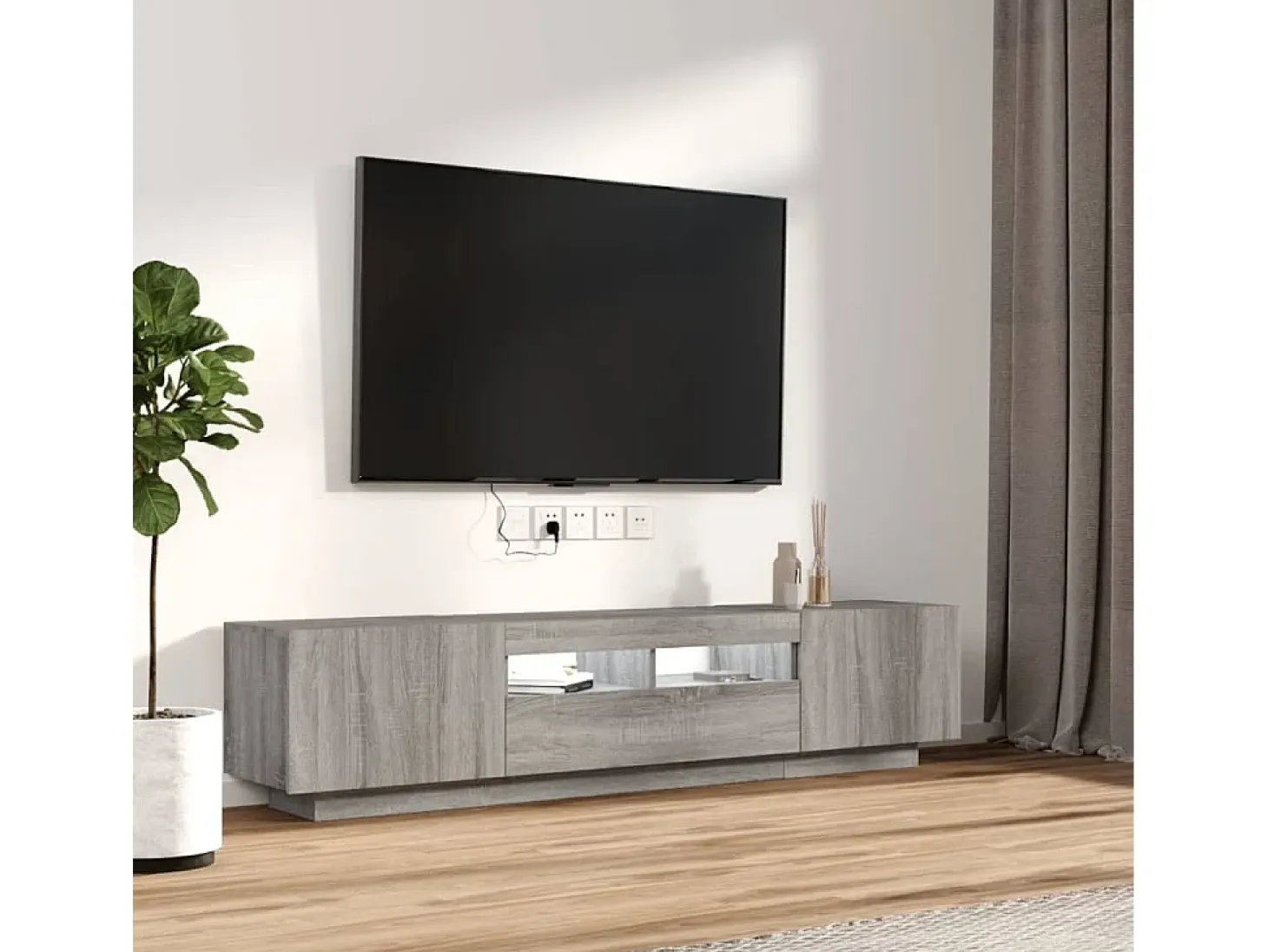 Set muebles TV con LEDs 2 piezas madera contrachapada gris Sonoma