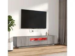 Set muebles TV con LEDs 2 piezas madera contrachapada gris Sonoma