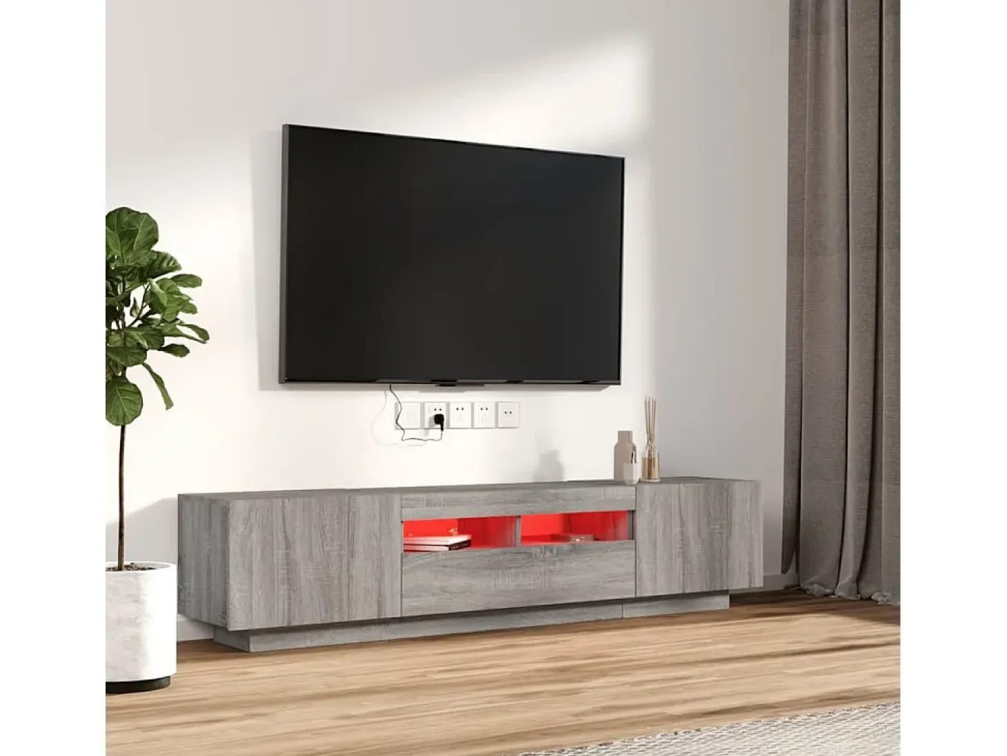 Set muebles TV con LEDs 2 piezas madera contrachapada gris Sonoma