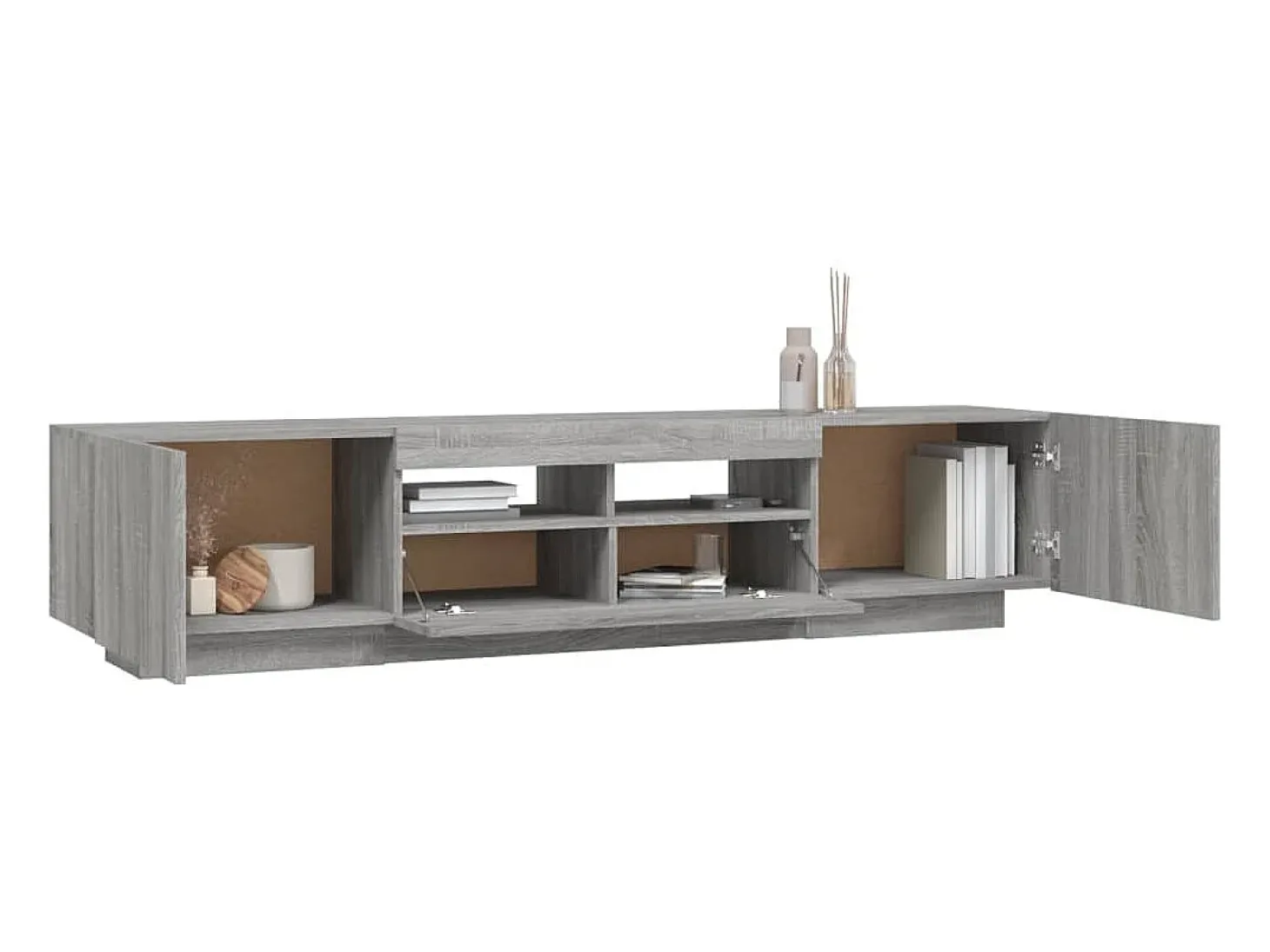 Set muebles TV con LEDs 2 piezas madera contrachapada gris Sonoma