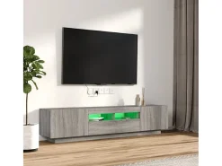 Set muebles TV con LEDs 2 pzas madera contrachapada gris Sonoma ES87004