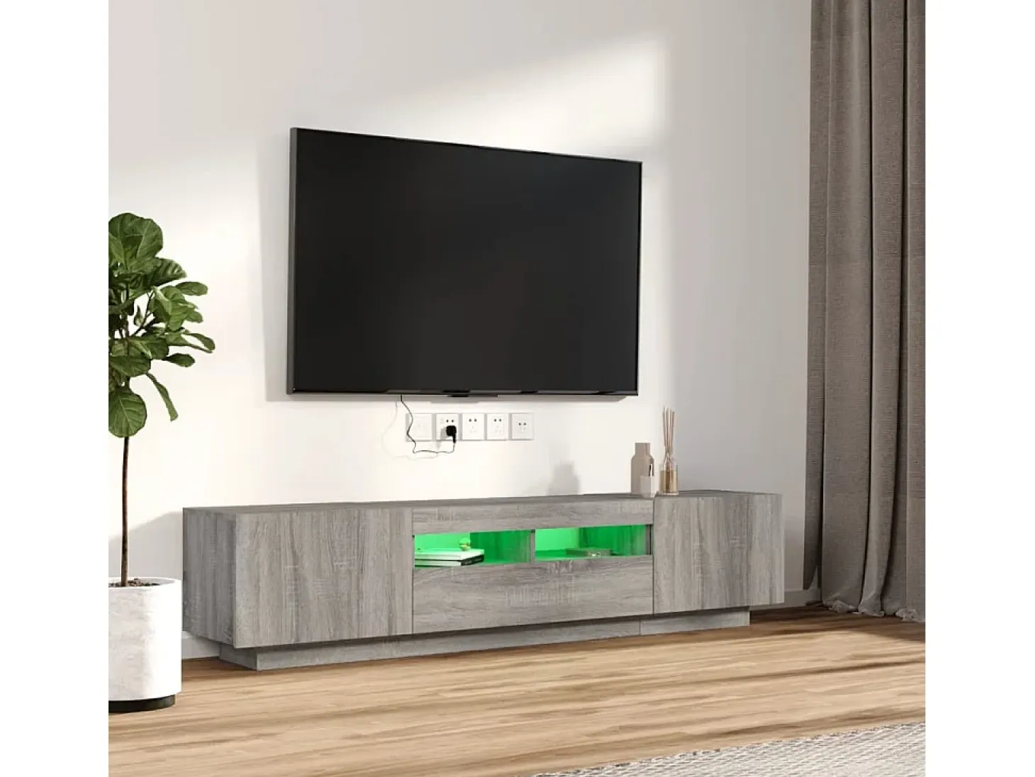 Set muebles TV con LEDs 2 pzas madera contrachapada gris Sonoma ES87004