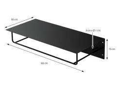 Set 2x Perchero de pared con barra de colgar y estante negro metal 60x30x15 cm