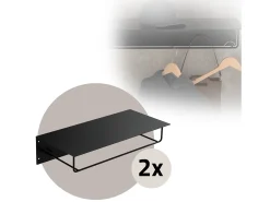 Set 2x Perchero de pared con barra de colgar y estante negro metal 60x30x15 cm