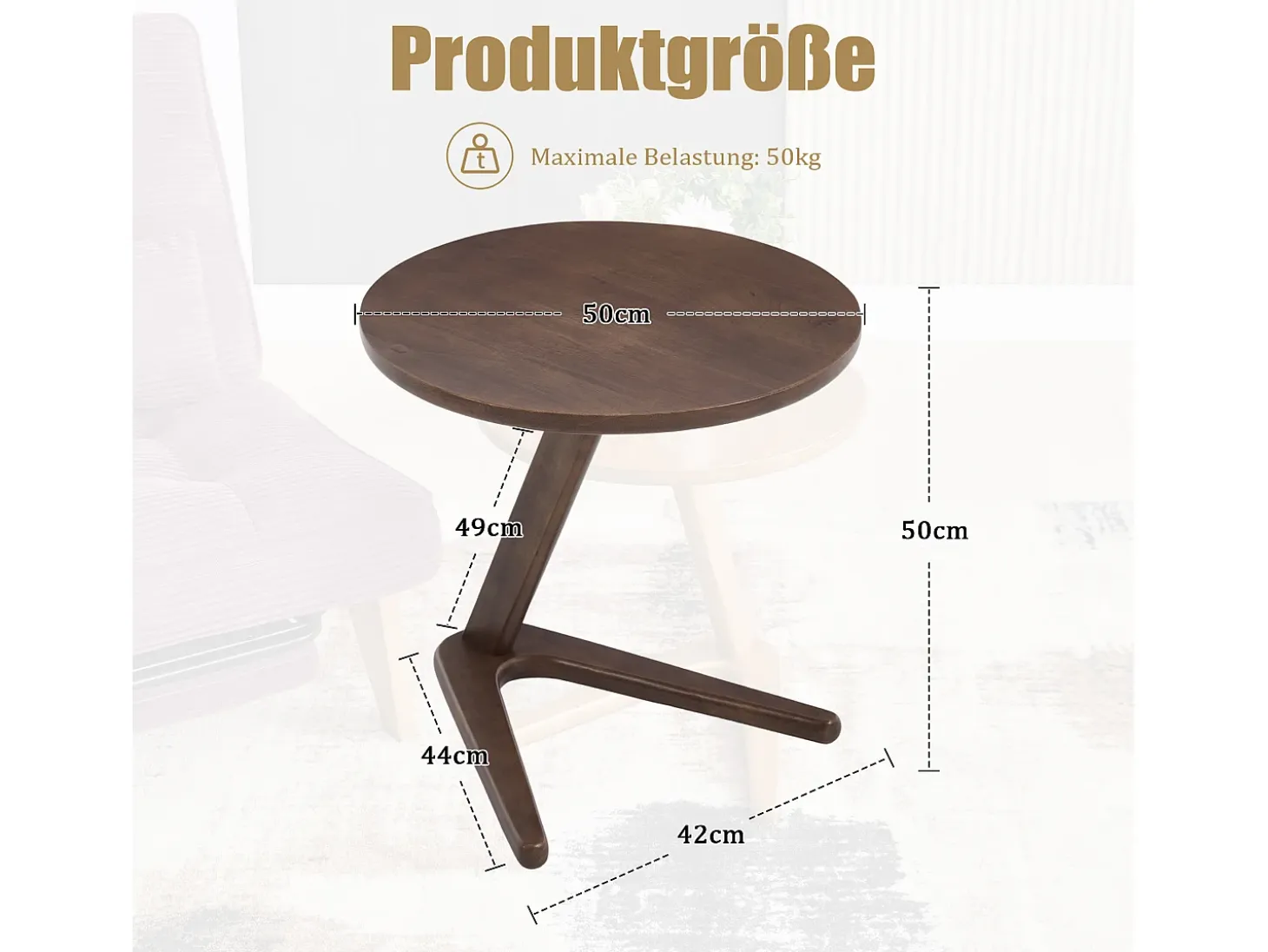 Sienna - Mesa auxiliar rodante con estructura en Z reforzada, se desliza bajo el sofá, madera maciza 50×44 cm, ideal para salón, dormitorio o balcón