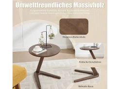 Sienna - Mesa auxiliar rodante con estructura en Z reforzada, se desliza bajo el sofá, madera maciza 50×44 cm, ideal para salón, dormitorio o balcón