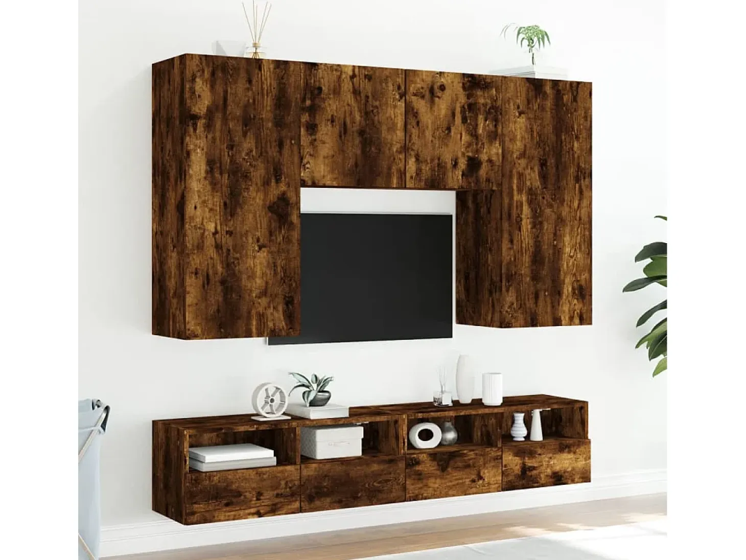 Sil Mueble de pared TV madera ingeniería roble ahumado 100x30x30 cm