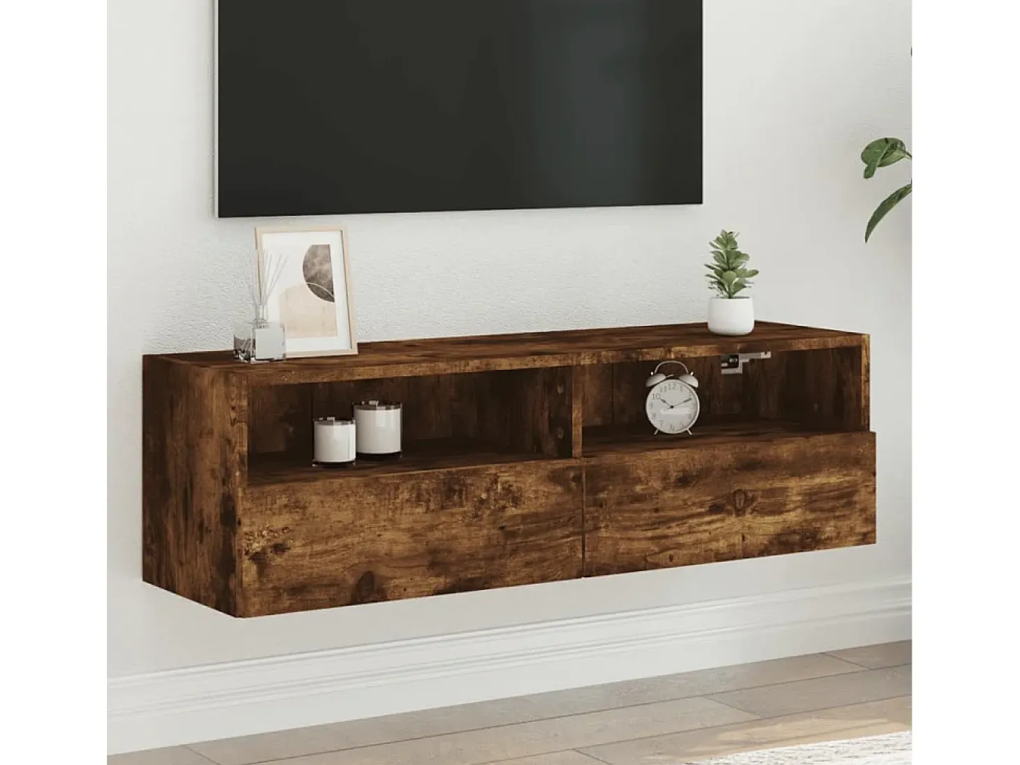 Sil Mueble de pared TV madera ingeniería roble ahumado 100x30x30 cm