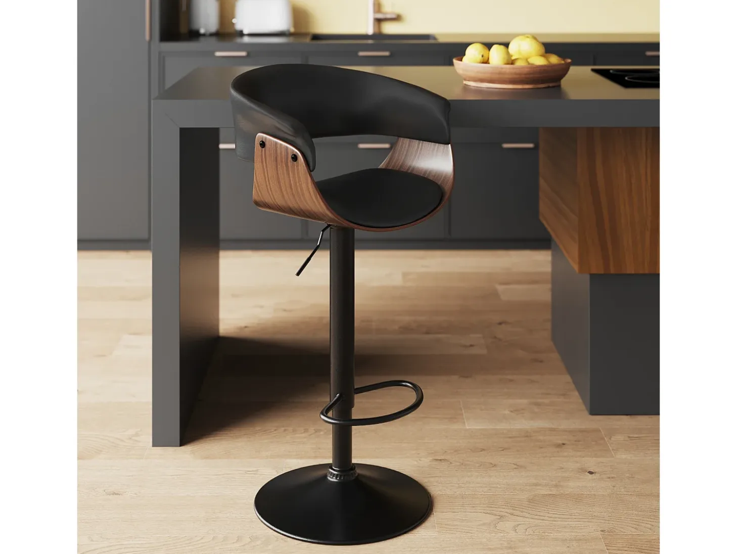 Silla de bar ajustable 59/81 cm en cuero artificial negro - Basile