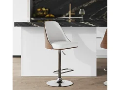 Silla de bar regulable en madera oscura y PU blanco 56/77 cm - Georges