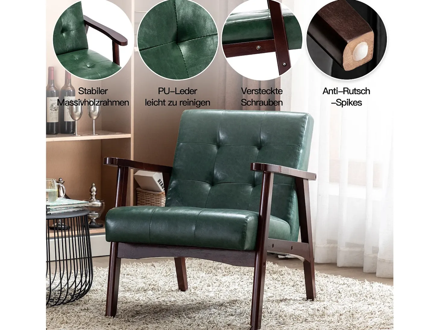 Silla de Madera con Brazos Fahlber - Sillón Relax para Interior/Exterior - Tapizado Beige Opcional
