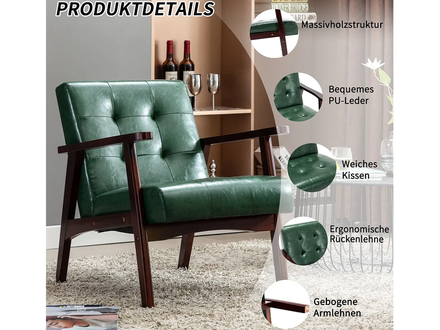 Silla de Madera con Brazos Fahlber - Sillón Relax para Interior/Exterior - Tapizado Beige Opcional