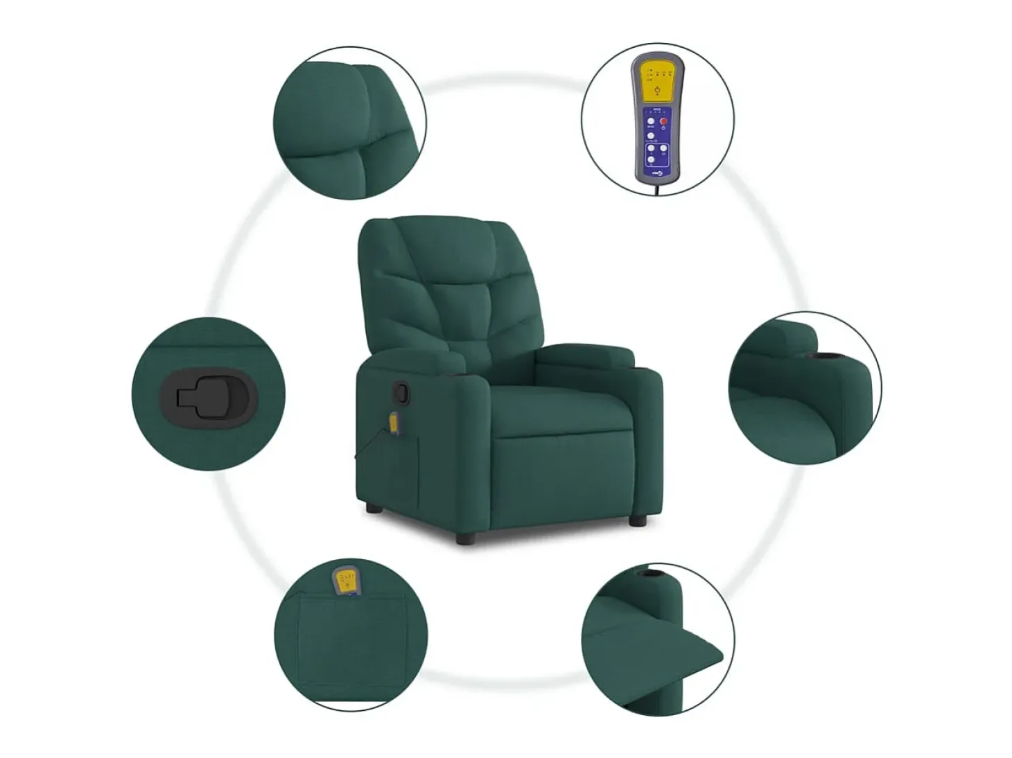 Silla de masaje reclinable de pie de tela verde oscura SHL2214
