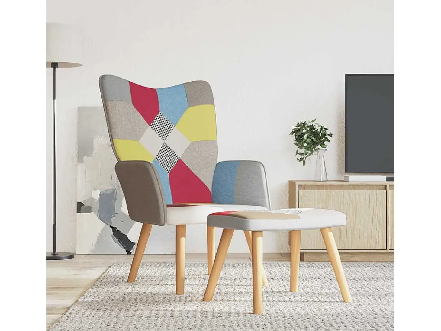 Silla de relajación | Sillón de relax con reposapiés tela patchwork SHL2844