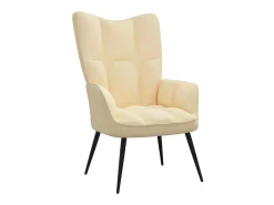 Silla de relajación con reposapiés terciopelo blanco crema ES90829