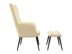 Silla de relajación con reposapiés terciopelo blanco crema ES90829