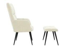 Silla de relajación con reposapiés terciopelo blanco crema