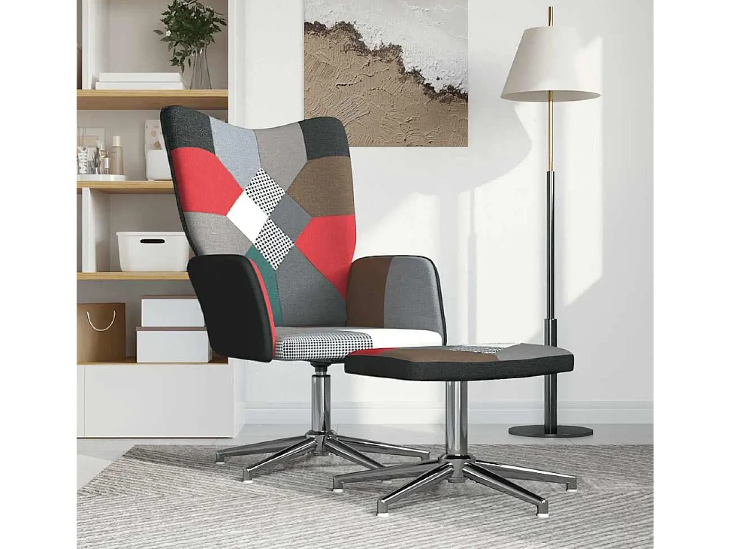 Silla de relajación con reposapiés tela patchwork