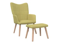 Silla de relajación con taburete de tela verde