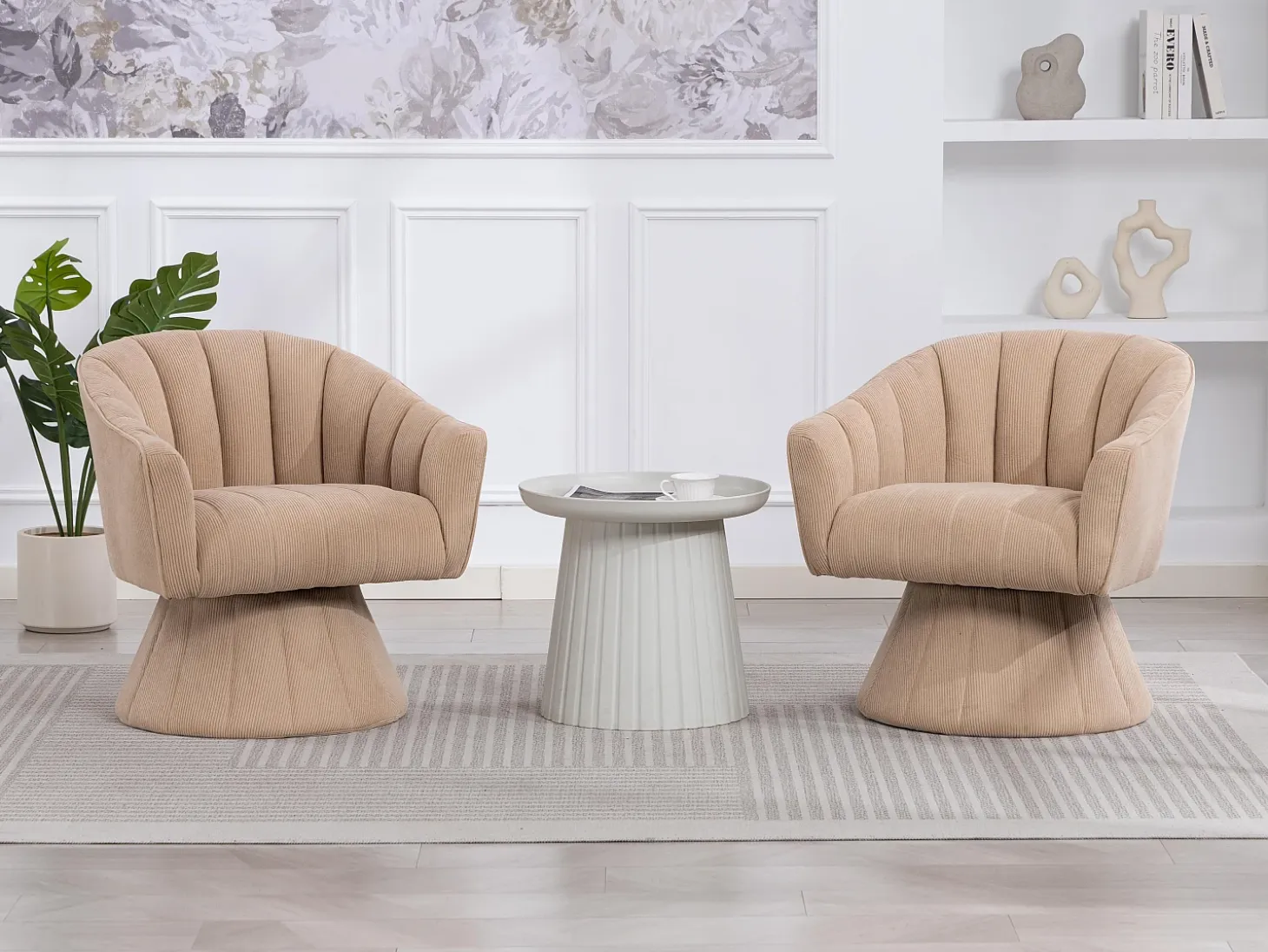 Silla Giratoria 360° en Pana - Respaldo Ergronómico en Forma de Concha - Relleno de Alta Densidad - Carga Máx. 150 kg - Para Oficina, Salón y Gaming