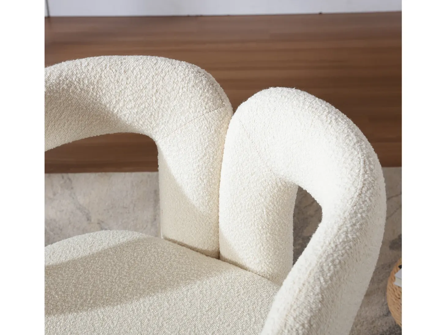 Silla giratoria 360°, sillón giratorio en tejido bouclé, sillón lounge con reposabrazos, sillón relax de respaldo alto con apoyabrazos