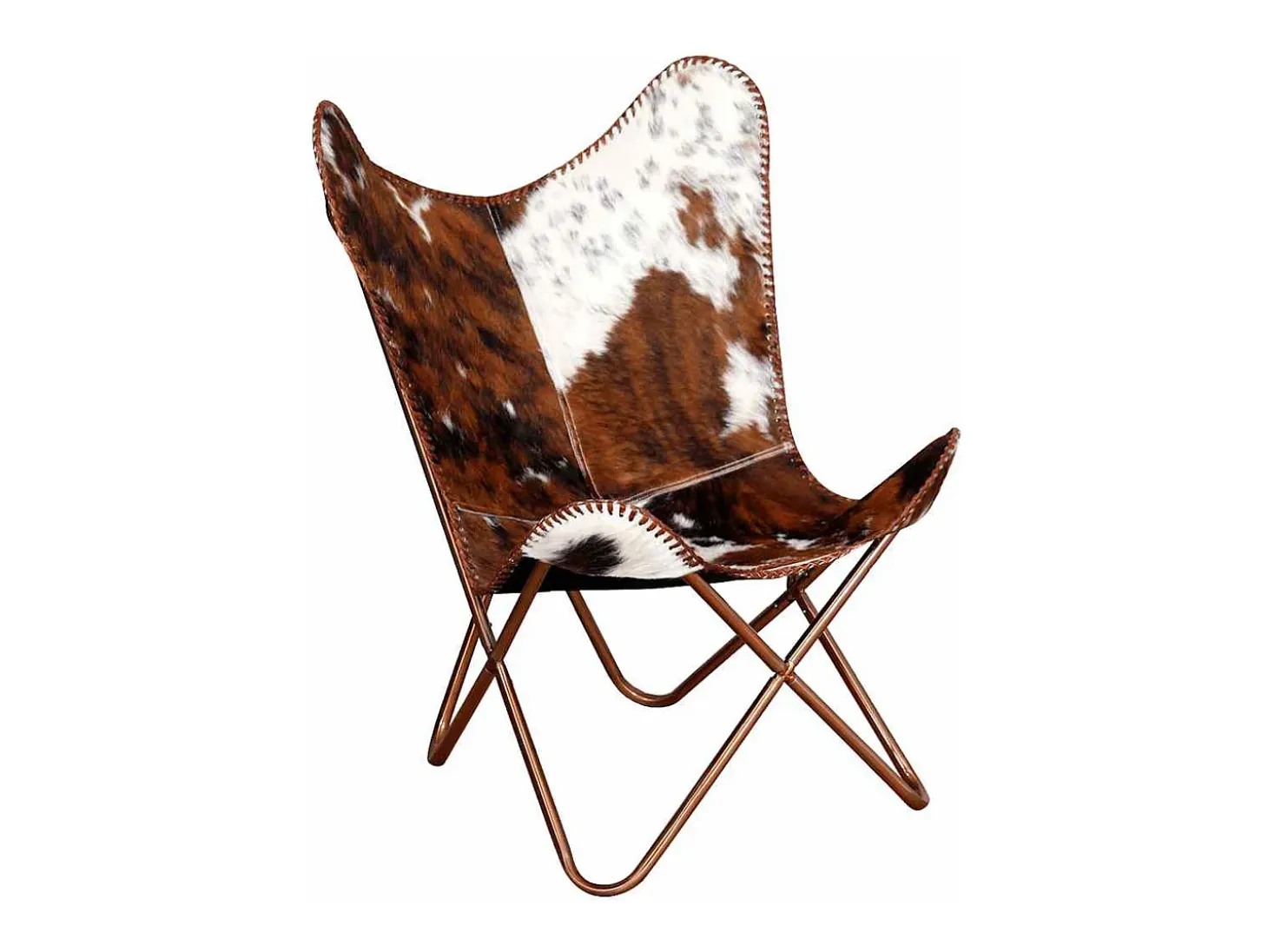 Silla mariposa de cuero auténtico marrón y blanco