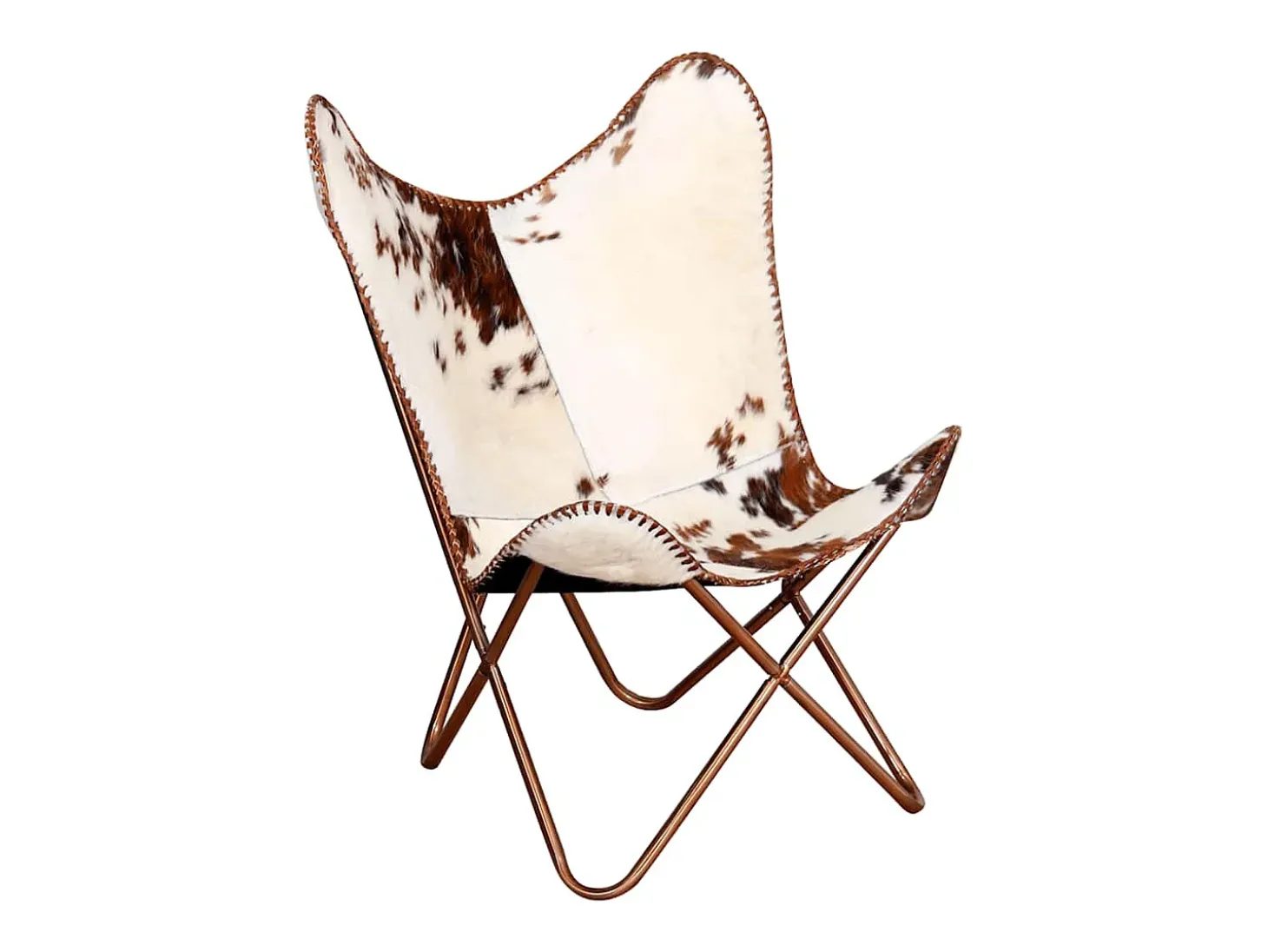 Silla mariposa de cuero auténtico marrón y blanco