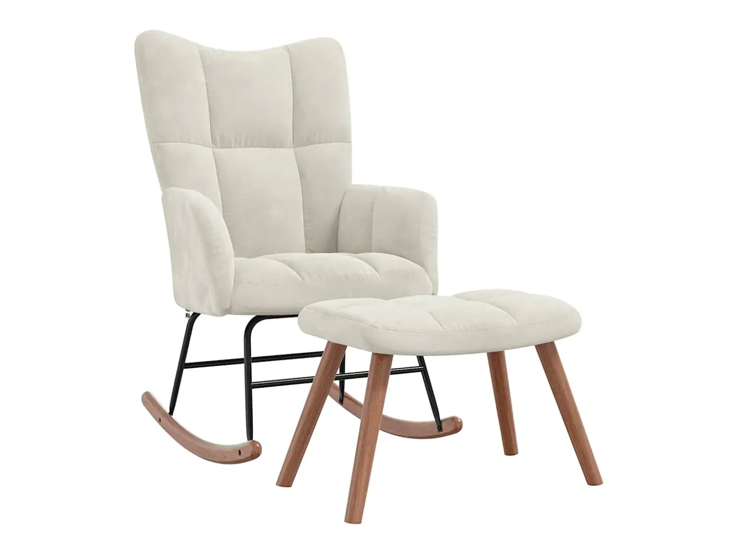 Silla mecedora con reposapiés terciopelo crema