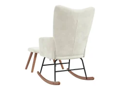 Silla mecedora con reposapiés terciopelo crema