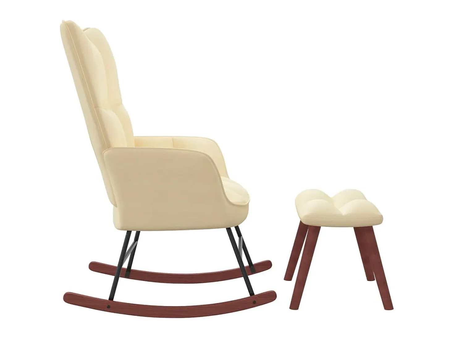 Silla mecedora con reposapiés terciopelo crema ES42156