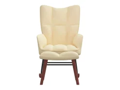 Silla mecedora con reposapiés terciopelo crema ES42156