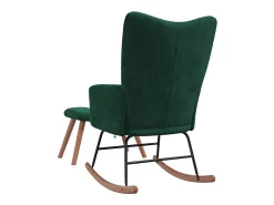 Silla mecedora con reposapiés terciopelo verde oscuro