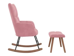 Silla mecedora con reposapiés terciopelo rosa